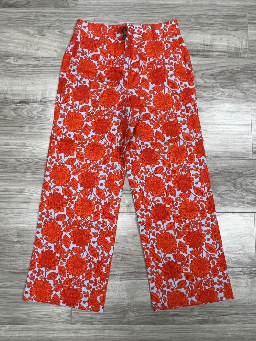 Boden Westbourne Linen Trousers Womens Wide Leg Pants Orange Floral Size 8